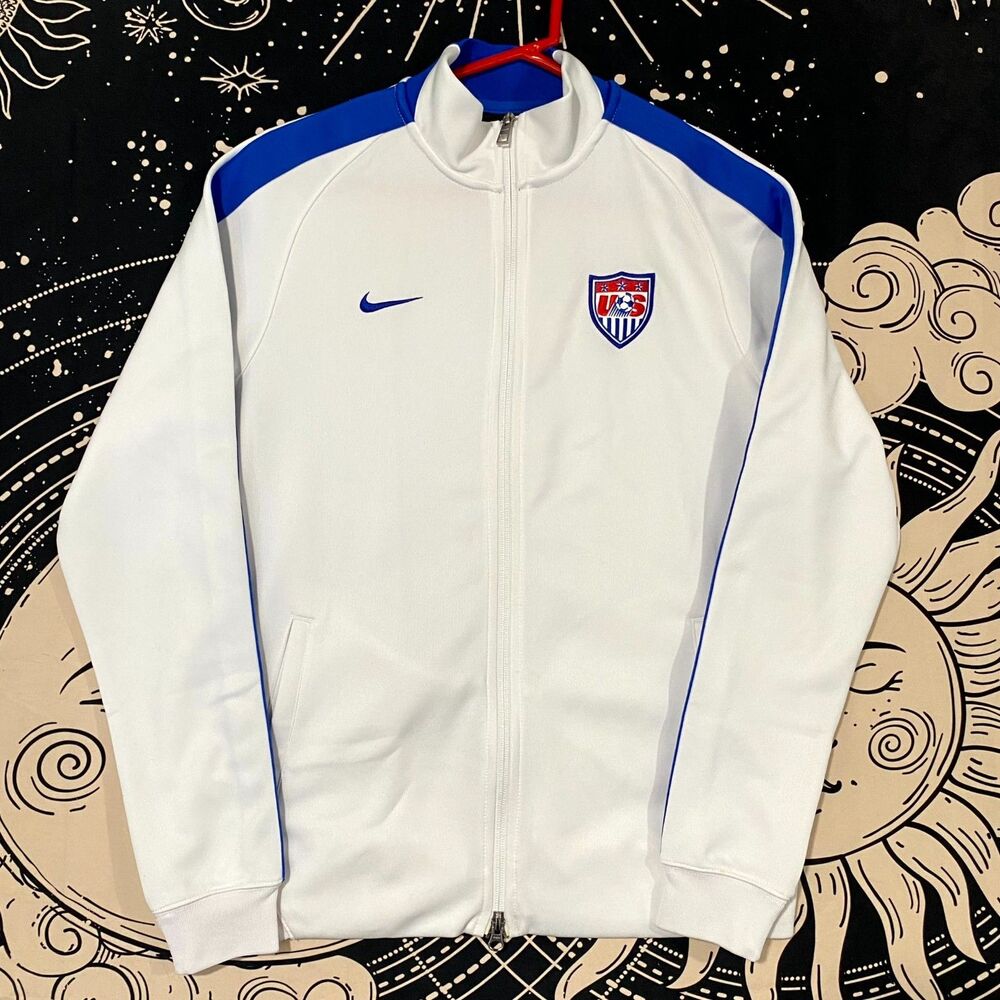 Nike Jacket Men XL White Polyester Track Zip-Up USA N98 Soccer Activewear Sports